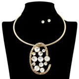 109256, ROUND RHINESTONE ACCENT STATEMENT CHOKER NECKLACE