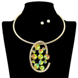 109256, ROUND RHINESTONE ACCENT STATEMENT CHOKER NECKLACE