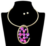 109256, ROUND RHINESTONE ACCENT STATEMENT CHOKER NECKLACE