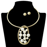 109257, ROUND PEARL ACCENT STATEMENT CHOKER NECKLACE