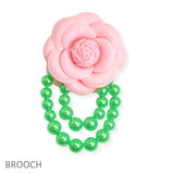 109261, SORORITY CAMELLIA FLOWER PIN BROOCH WITH PEARL CHAINS