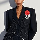 109261, SORORITY CAMELLIA FLOWER PIN BROOCH WITH PEARL CHAINS