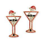 109266, HOLIDAY CHRISTMAS MARTINI GLASS EARRINGS WITH SANTA HAT