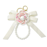 109268, TWEED FLOWER BOW KEYCHAIN BAG CHARM WITH PEARL LOOP