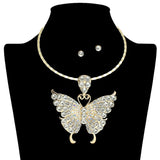 109274, ELEGANT CRYSTAL AND PEARL BUTTERFLY CHOKER NECKLACE