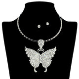 109274, ELEGANT CRYSTAL AND PEARL BUTTERFLY CHOKER NECKLACE