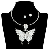 109274, ELEGANT CRYSTAL AND PEARL BUTTERFLY CHOKER NECKLACE
