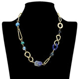 109283, ASYMMETRICAL GOLD CHAIN WITH SEMI PRECIOUS STONE BEADED NECKLACE