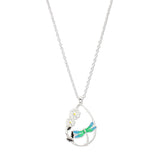 109290, DRAGONFLY FLOWER ENAMEL ACCENT TEARDROP PENDANT NECKLACE
