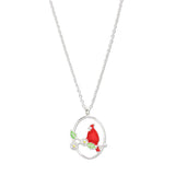 109291, RED CARDINAL BIRD ENAMEL ACCENT PENDANT NECKLACE
