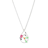109293, HUMMINGBIRD FLOWER ENAMEL ACCENT TEARDROP PENDANT NECKLACE