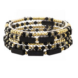 109295, RECTANGLE NATURAL STONE ACCENT MULTI LAYERED BEAD STRETCH BRACELET