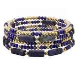 109295, RECTANGLE NATURAL STONE ACCENT MULTI LAYERED BEAD STRETCH BRACELET