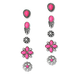 109303, WESTERN THEMED BOHO CHIC TURQUOISE STONE 6 PAIR STUD EARRING SET