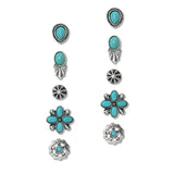 109303, WESTERN THEMED BOHO CHIC TURQUOISE STONE 6 PAIR STUD EARRING SET