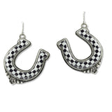 109315, WESTERN CHECKERED PRINT HORSESHOE EARRING