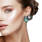 109316, WESTERN LUCKY 8 BALL CHECKERED TURQUOISE ACCENT EARRING