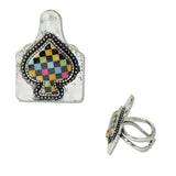109320, WESTERN MULTI COLOR CHECKERED SPADE CATTLE TAG RING