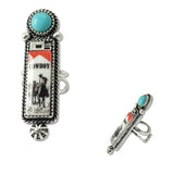 109322, WESTERN COWBOY GRAPHIC STATEMENT RING WITH TURQUOISE ACCENT