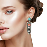 109323, WESTERN COWBOY GRAPHIC STATEMENT EARRING WITH TURQUOISE ACCENT