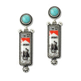 109323, WESTERN COWBOY GRAPHIC STATEMENT EARRING WITH TURQUOISE ACCENT