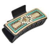 109324, WESTERN AZTEC LEATHER RECTANGULAR GRANDE HAIR CLAW CLIP WITH COWHIDE INLAY