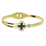 109327, ENAMEL CLOVER CRYSTAL ACCENTS STAINLESS STEEL BANGLE BRACELET