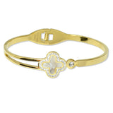 109327, ENAMEL CLOVER CRYSTAL ACCENTS STAINLESS STEEL BANGLE BRACELET