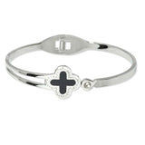 109327, ENAMEL CLOVER CRYSTAL ACCENTS STAINLESS STEEL BANGLE BRACELET