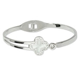 109327, ENAMEL CLOVER CRYSTAL ACCENTS STAINLESS STEEL BANGLE BRACELET