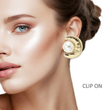 109333, CRESCENT TEXTURED WITH PEARL CLIP ON EARRING