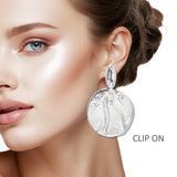 109336, TEXTURED ROUND DISC DROP CLIP ON EARRING