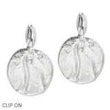 109336, TEXTURED ROUND DISC DROP CLIP ON EARRING