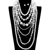 109338, LONG MULTI LAYERED PEARL GOLD BEADED NECKLACE