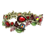 109342, ANTIQUE GOLD TONE VINTAGE INSPIRED CRYSTAL FLORAL STRETCH OPEN BANGLE BRACELET