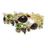 109342, GOLD TONE VINTAGE INSPIRED CRYSTAL FLORAL STRETCH OPEN BANGLE BRACELET