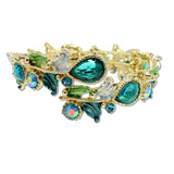 109342, GOLD TONE VINTAGE INSPIRED CRYSTAL FLORAL STRETCH OPEN BANGLE BRACELET