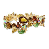109342, GOLD TONE VINTAGE INSPIRED CRYSTAL FLORAL STRETCH OPEN BANGLE BRACELET