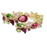 109342, GOLD TONE VINTAGE INSPIRED CRYSTAL FLORAL STRETCH OPEN BANGLE BRACELET