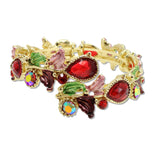 109342, GOLD TONE VINTAGE INSPIRED CRYSTAL FLORAL STRETCH OPEN BANGLE BRACELET
