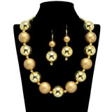 109344, BOLD SILVER GOLD BEADED STATEMENT NECKLACE