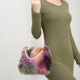 109349, CHIC FAUX FUR MULTI COLOR WITH PEARL ACCENT HANDBAG