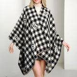 109351, DOUBLE C ACCENTS CHECKERED PONCHO CAPE