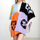 109354, BOLD FLORAL ACCENTS MULTI COLOR PATCHWORK PONCHO CAPE