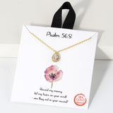109359, PSALM 56:8 DAINTY TEARDROP CUBIC ZIRCONIA PENDANT NECKLACE