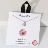 109359, PSALM 56:8 DAINTY TEARDROP CUBIC ZIRCONIA PENDANT NECKLACE