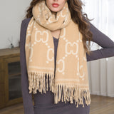 109360, CHIC CHAIN INSPIRED PATTERN SCARF WITH SOFT TASSEL FRINGES