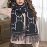 109360, CHIC CHAIN INSPIRED PATTERN SCARF WITH SOFT TASSEL FRINGES