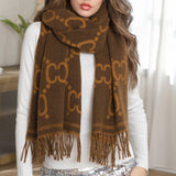 109360, CHIC CHAIN INSPIRED PATTERN SCARF WITH SOFT TASSEL FRINGES