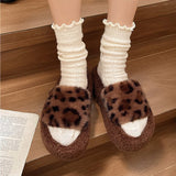 109361, BROWN COZY LEOPARD PRINT FUZZY SLIPPERS
